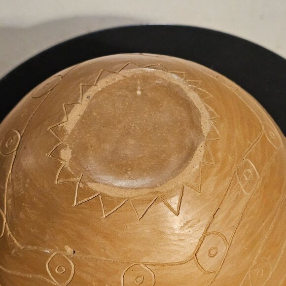 Handcrafted Natural Clay Decorative Bowl With Geometric Pattern Design - Picture 9 of 11